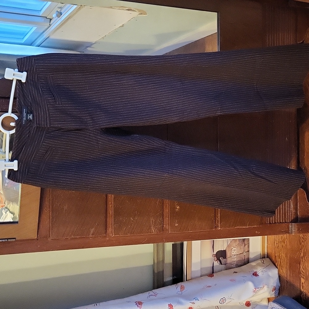 Wool trousers. Chocolate brown with light pinstripe. Banana Republic. Size 0.